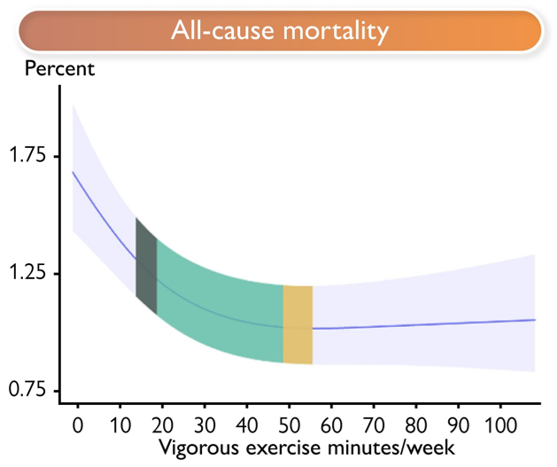 Chart showing mortality dropping with intensive exercise